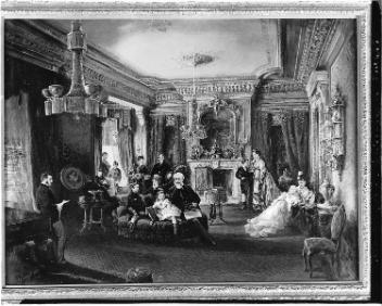La famille d'Andrew Allan dans le salon, Montréal, QC, photographie composite, 1871
