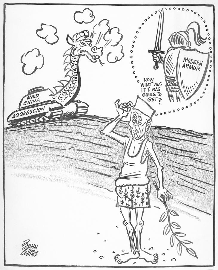 Cartoon - St. Nehru and the Dragon. | McCord Museum